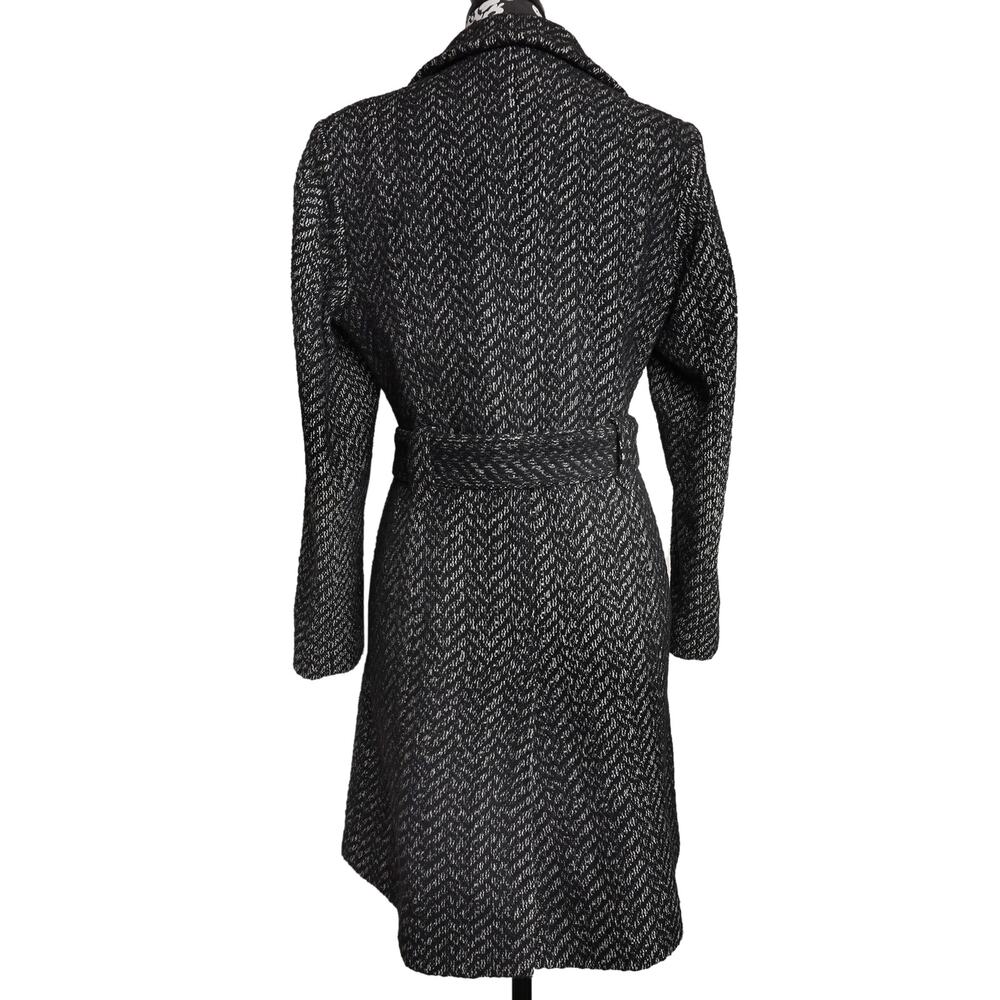 Women's Grey Black Preppy Classic Tweed Anne Klein Button Up Belted Midi Coat - Picture 2 of 10